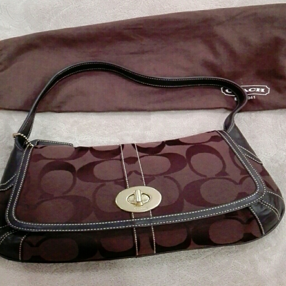 Coach Signature flap bag with leather trim